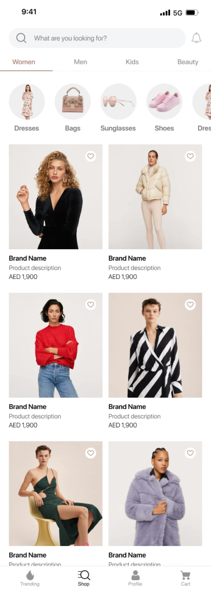 Category screen — a filtered listing with sort and search along the top