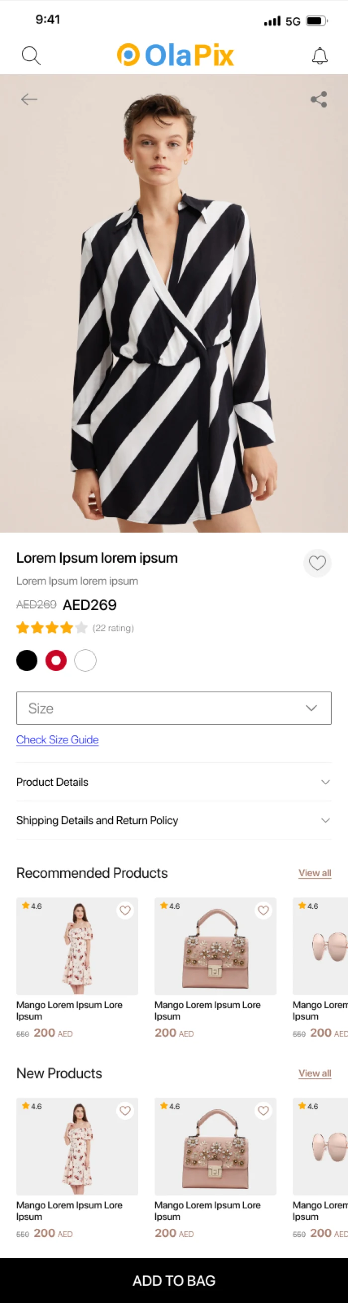 Product page — description, delivery and returns as expandable rows